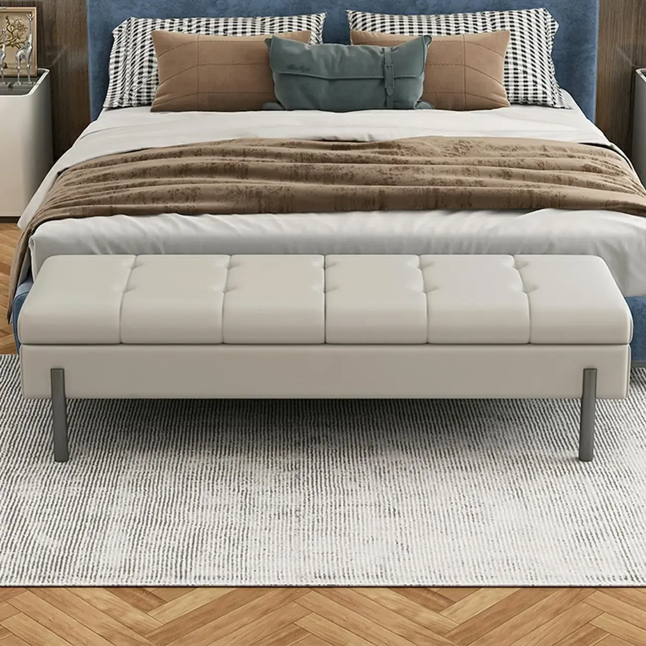 Modern Grey Upholstered Bedroom Bench with Hidden Storage Image - 2