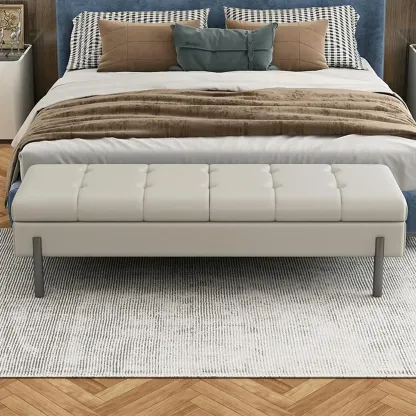 Modern Grey Upholstered Bedroom Bench with Hidden Storage Image - 2