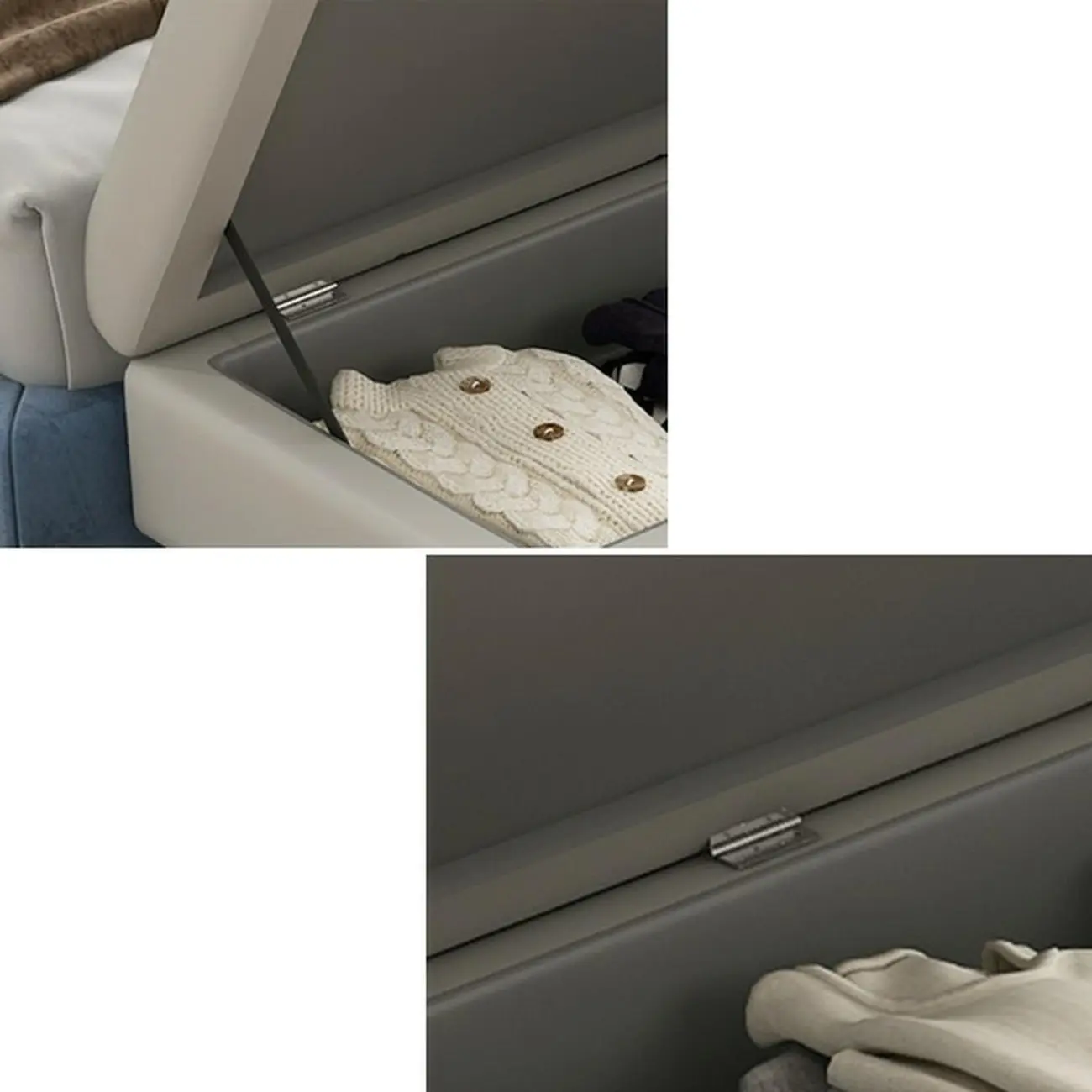 Modern Grey Upholstered Bedroom Bench with Hidden Storage Image - 15 | homeyfad