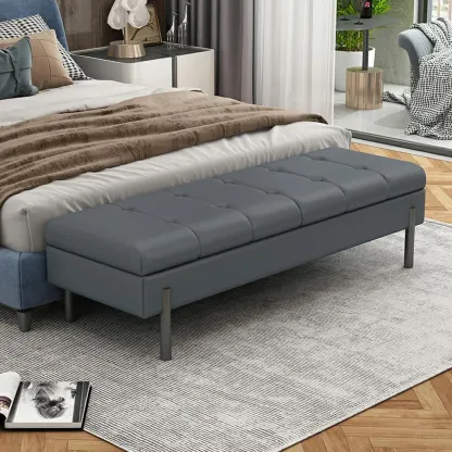Modern Grey Upholstered Bedroom Bench with Hidden Storage Image - 7
