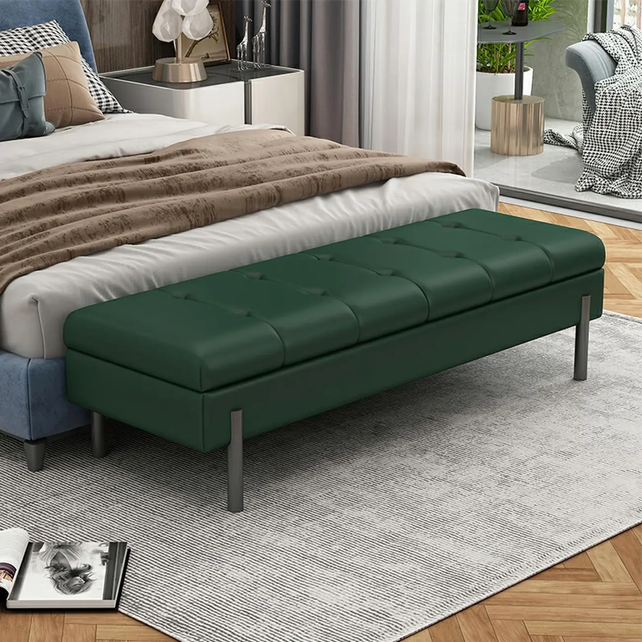 Modern Grey Upholstered Bedroom Bench with Hidden Storage Image - 11 | homeyfad