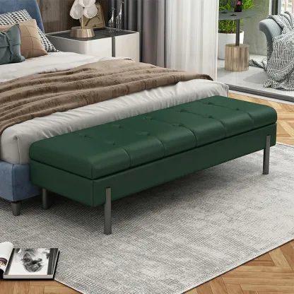 Modern Grey Upholstered Bedroom Bench with Hidden Storage Image - 11
