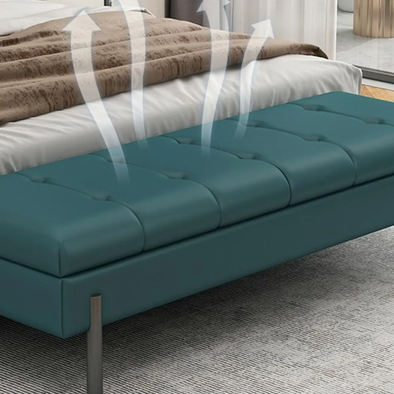 Modern Grey Upholstered Bedroom Bench with Hidden Storage Image - 5 | homeyfad