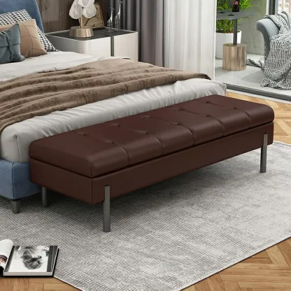Modern Grey Upholstered Bedroom Bench with Hidden Storage Image - 13