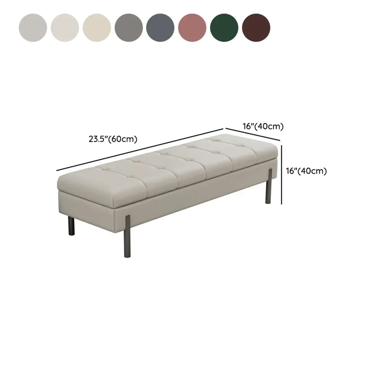 Modern Grey Upholstered Bedroom Bench with Hidden Storage #size
