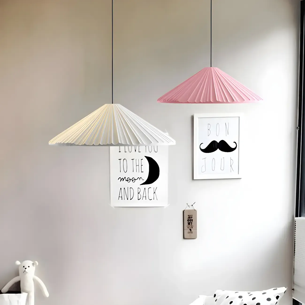 Nordic Pink Ribbed Umbrella Shape Indoor Pendant Light   Image - 1