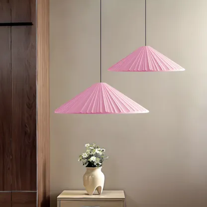 Nordic Pink Ribbed Umbrella Shape Indoor Pendant Light   Image - 3