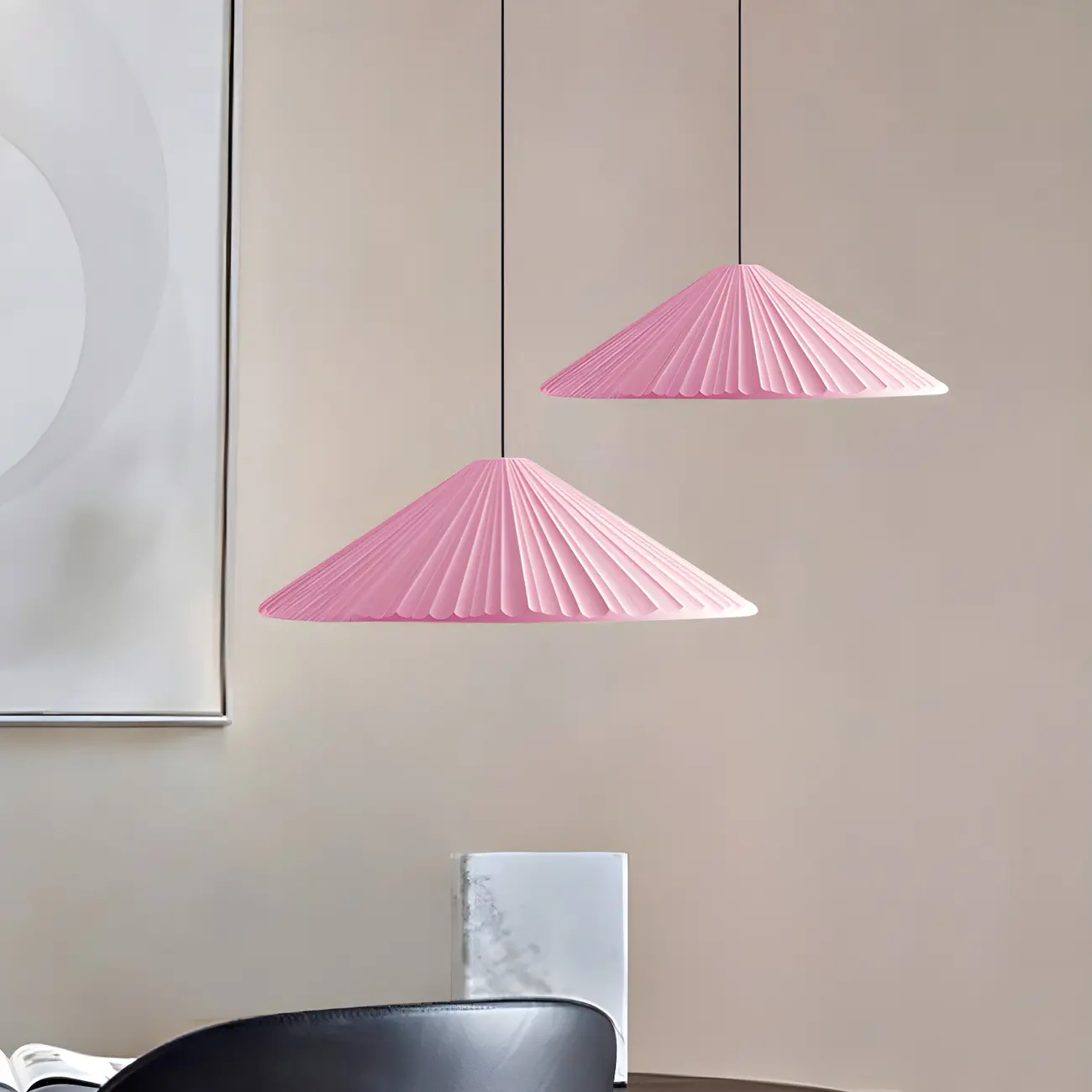 Nordic Pink Ribbed Umbrella Shape Indoor Pendant Light   Image - 2 | homeyfad
