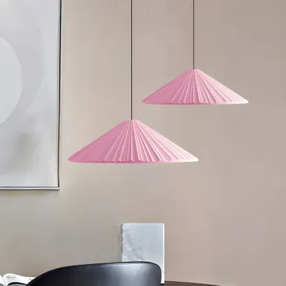 Nordic Pink Ribbed Umbrella Shape Indoor Pendant Light   Image - 2