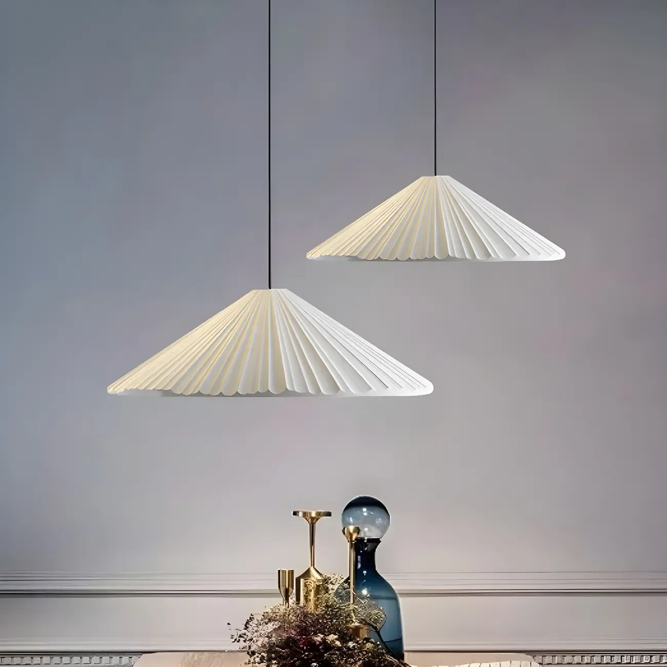 Nordic Pink Ribbed Umbrella Shape Indoor Pendant Light   Image - 10