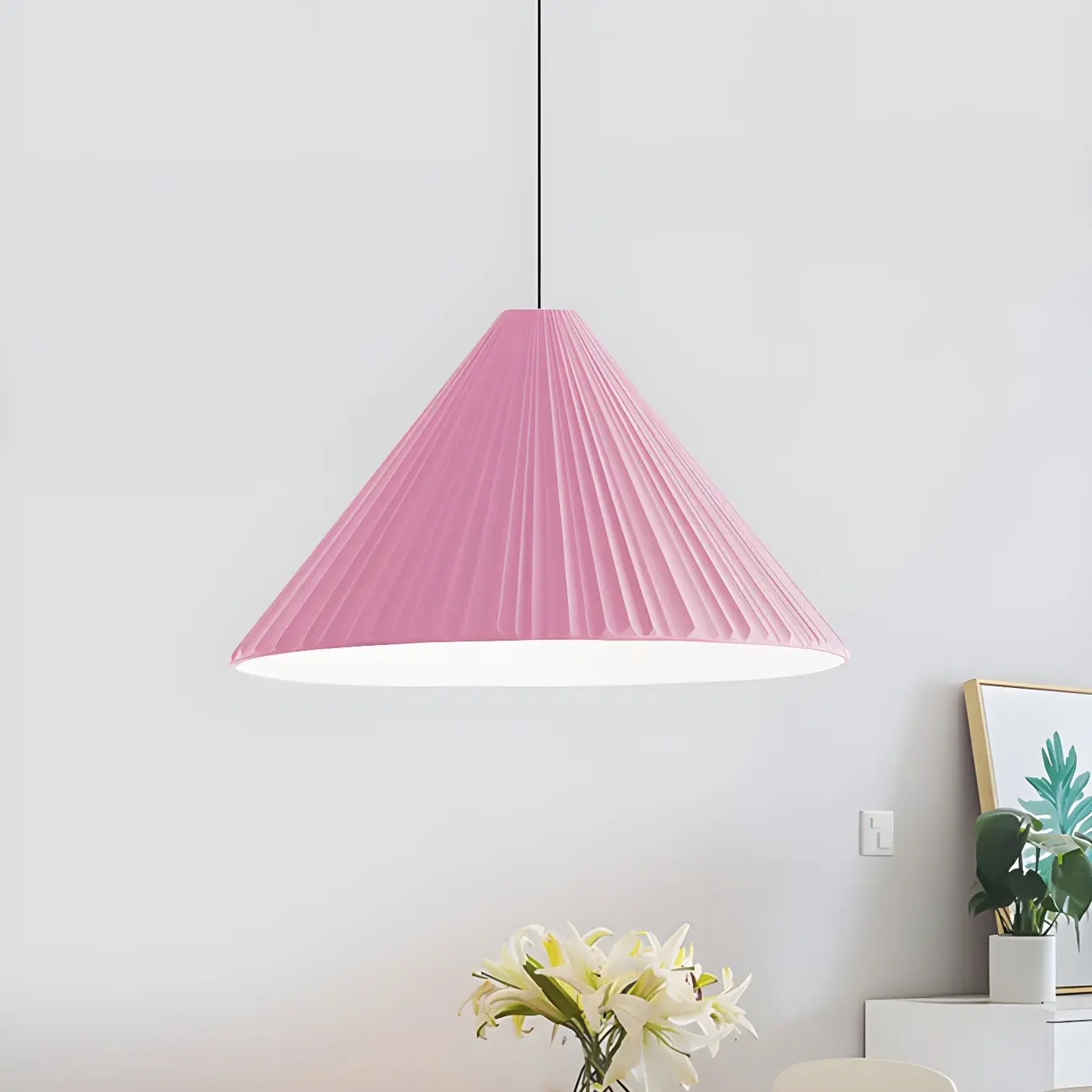 Nordic Pink Ribbed Umbrella Shape Indoor Pendant Light   Image - 14 | homeyfad