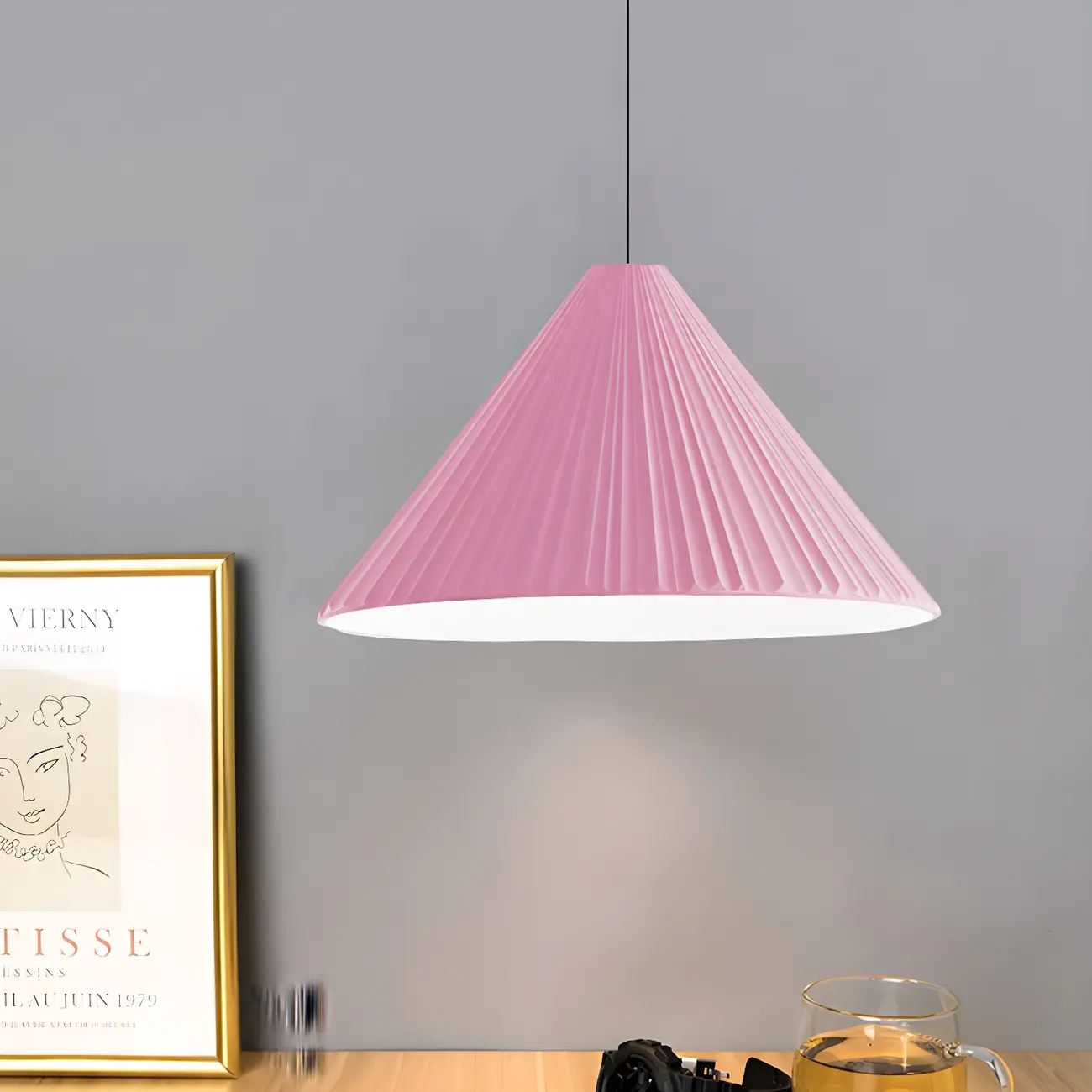 Nordic Pink Ribbed Umbrella Shape Indoor Pendant Light   Image - 15 | homeyfad