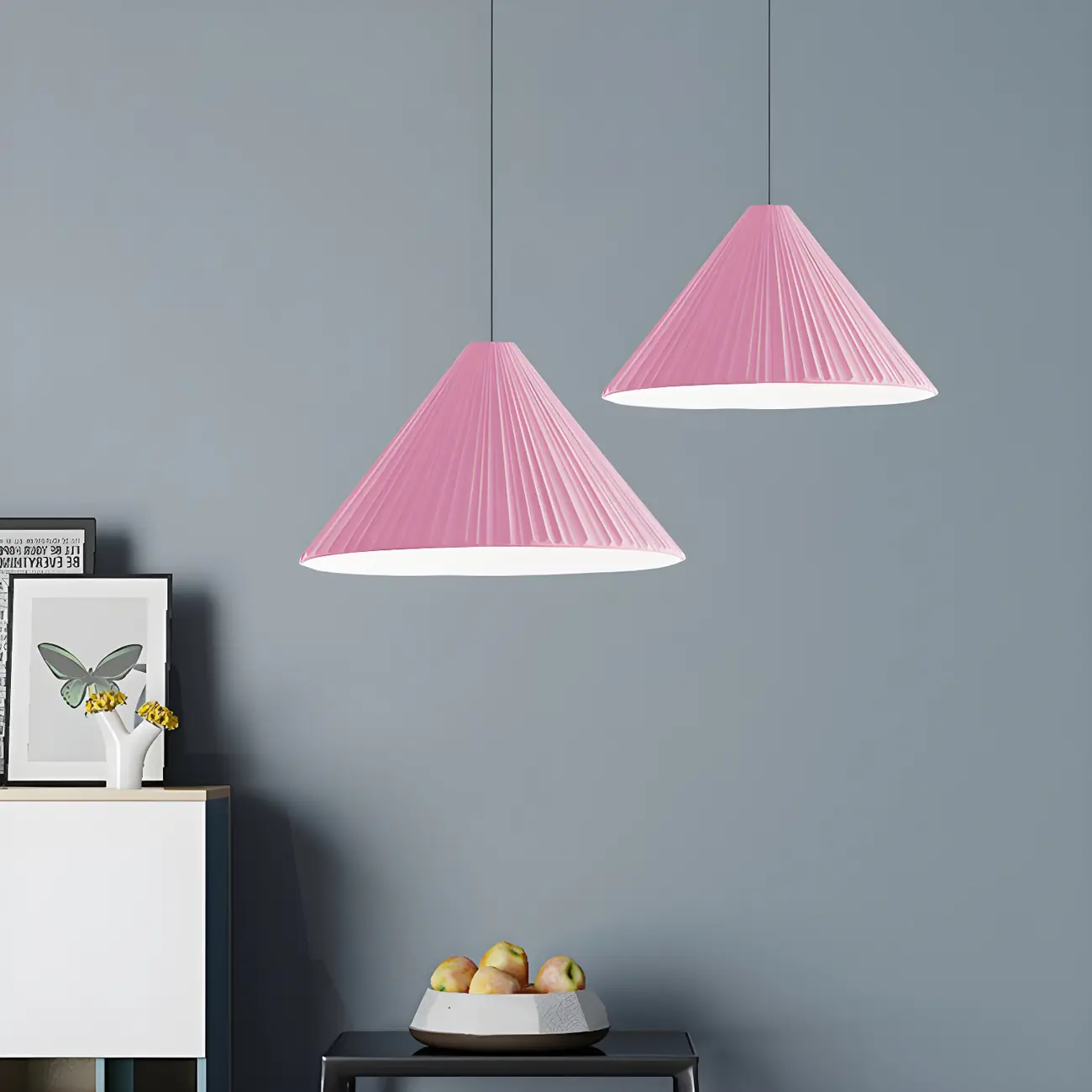 Nordic Pink Ribbed Umbrella Shape Indoor Pendant Light   Image - 16 | homeyfad