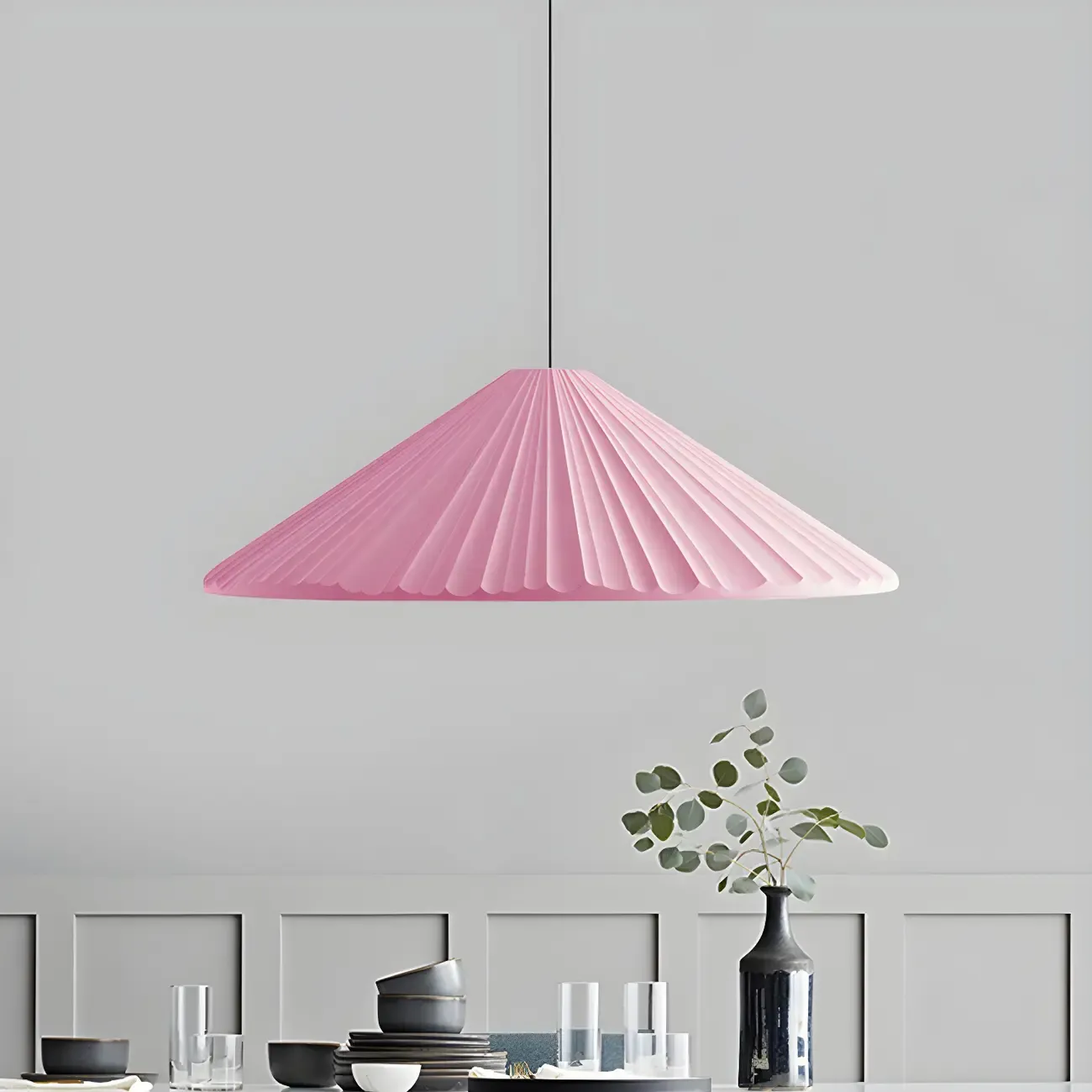 Nordic Pink Ribbed Umbrella Shape Indoor Pendant Light   Image - 27