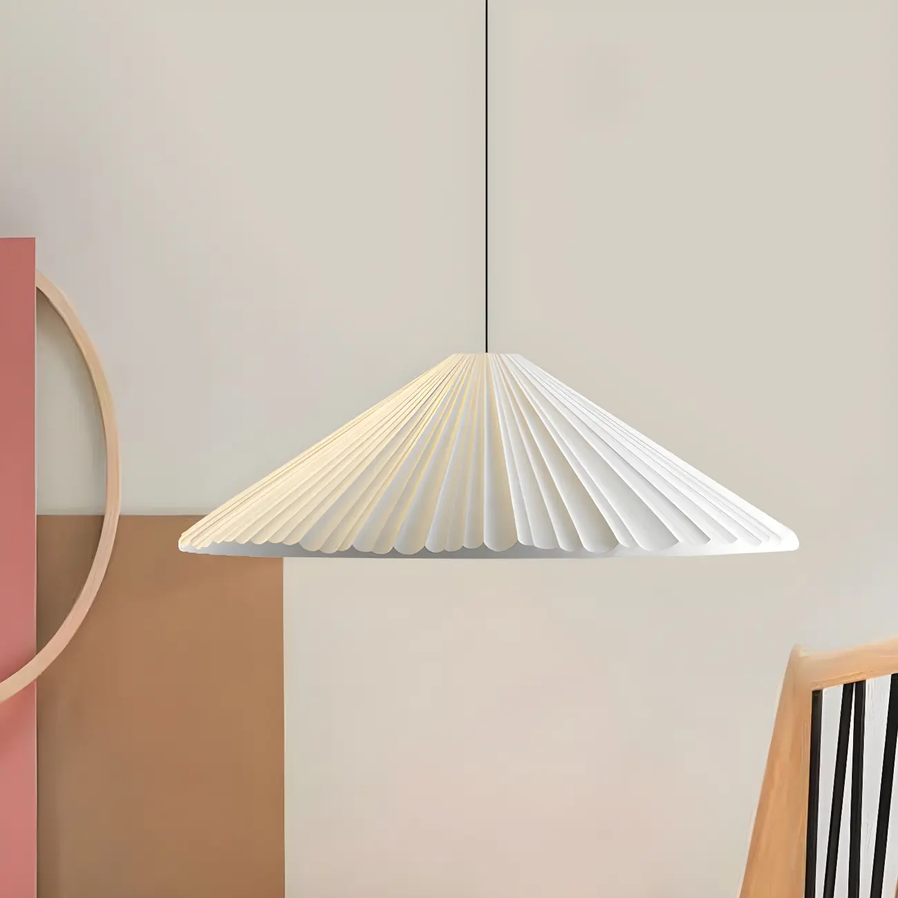 Nordic Pink Ribbed Umbrella Shape Indoor Pendant Light   Image - 36 | homeyfad