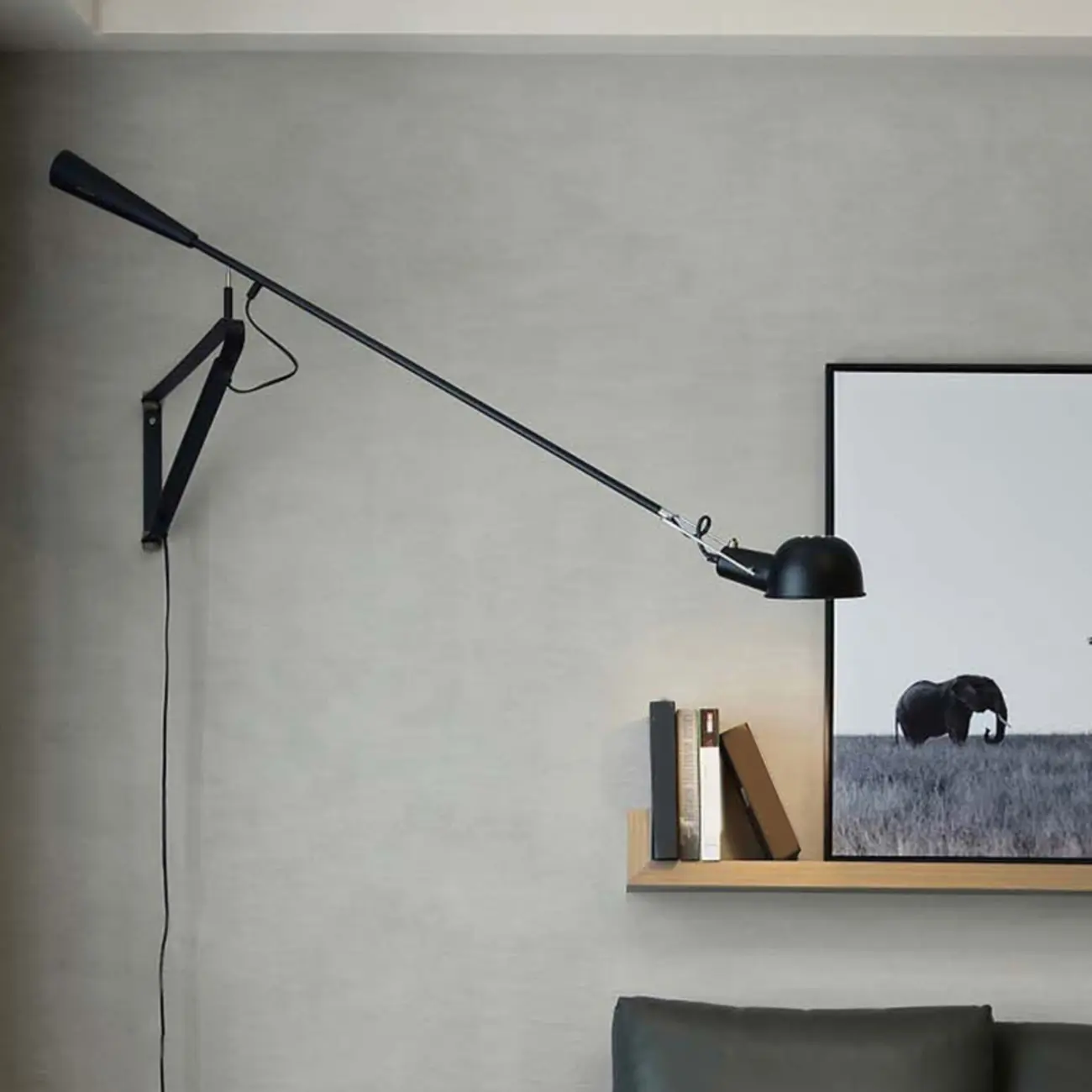 Modern Black Metal Long Arm Swing Wall Light Image - 1 | homeyfad