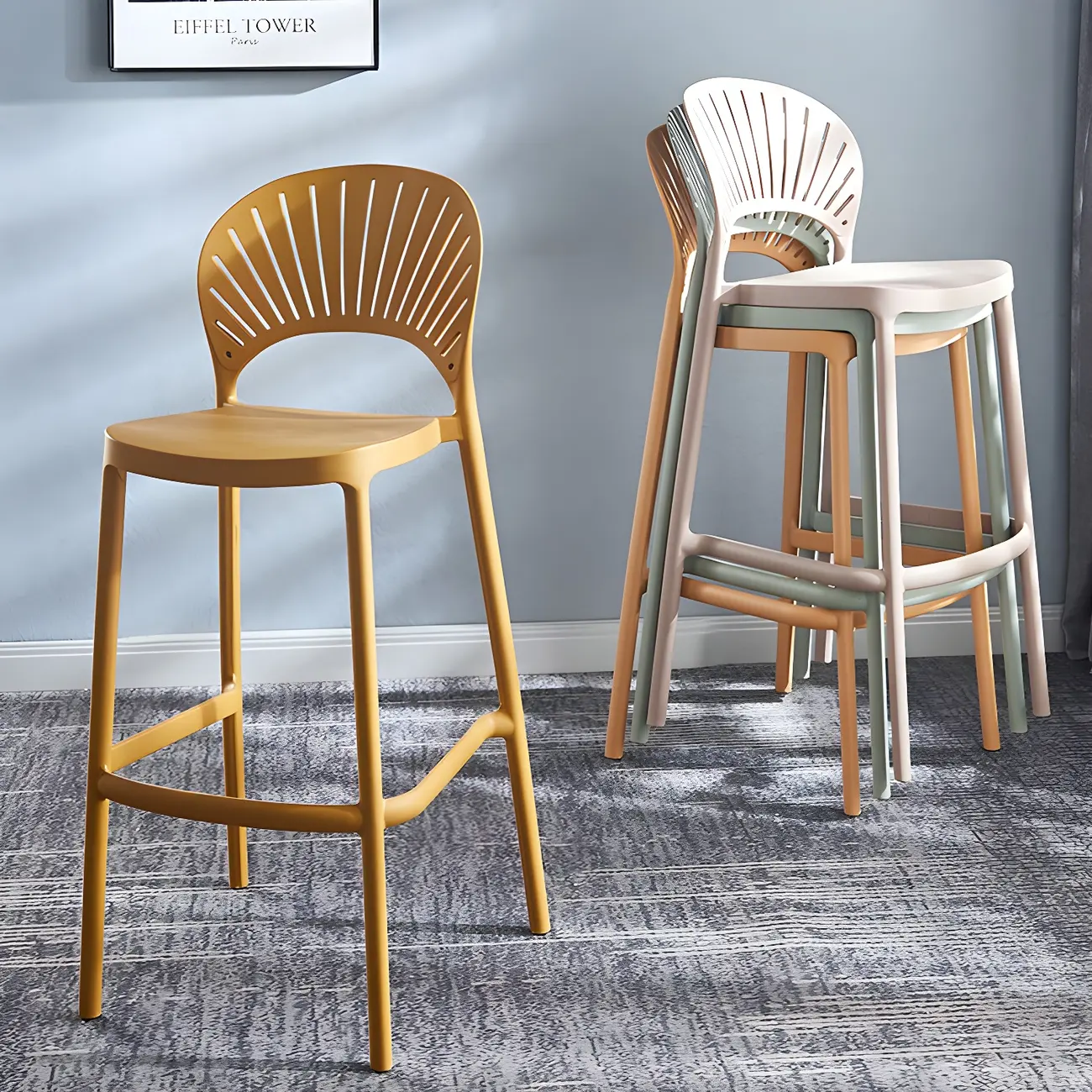 Modern Acrylic Vibrant Curved Backrest Stackable Bar Stool Image - 1 | homeyfad