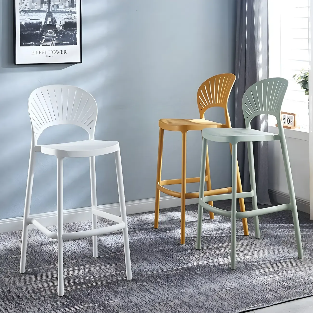 Modern Acrylic Vibrant Curved Backrest Stackable Bar Stool Image - 3