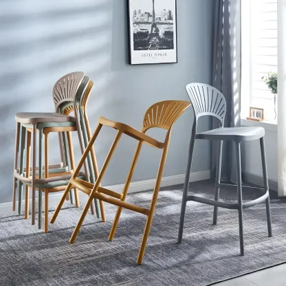 Modern Acrylic Vibrant Curved Backrest Stackable Bar Stool Image - 4