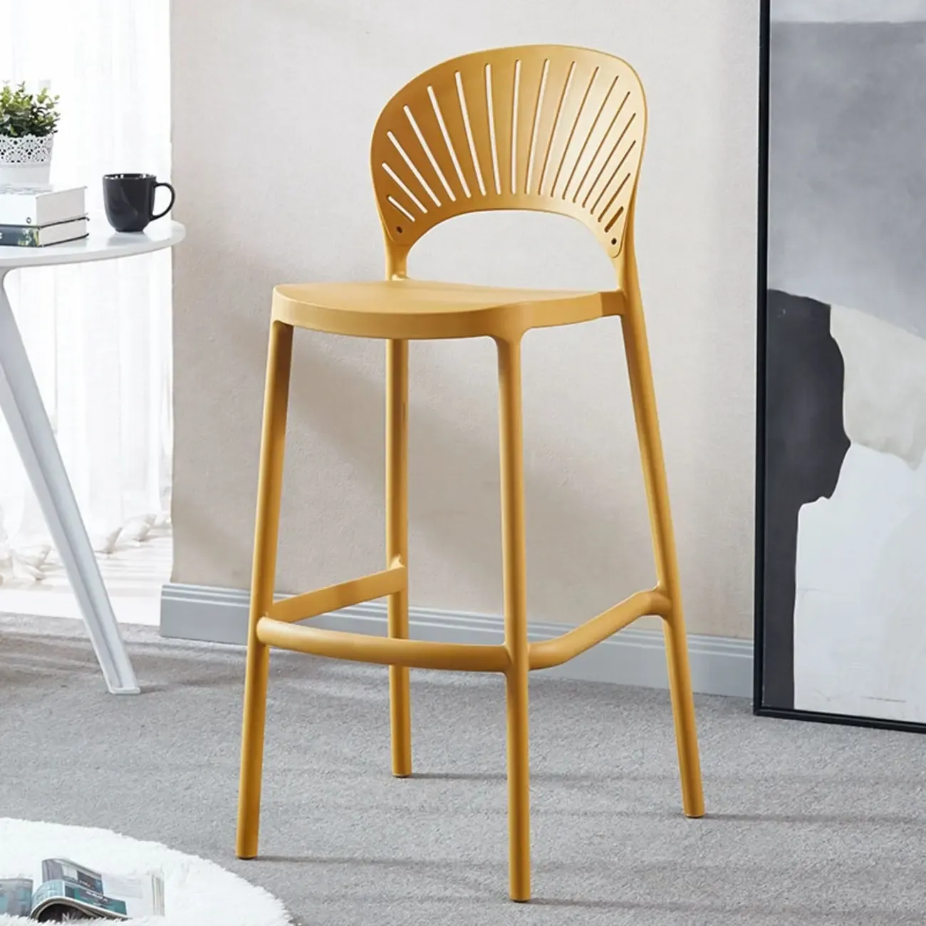 Modern Saddle Plastic Stackable Low Back Bar Height Stools | HomeyFad