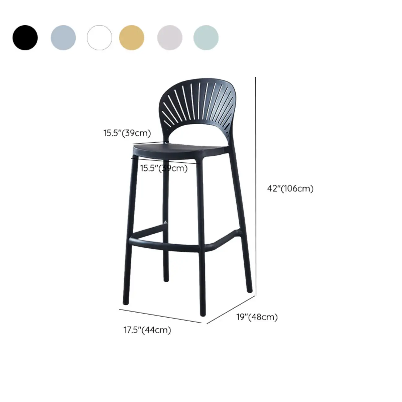 Modern Acrylic Vibrant Curved Backrest Stackable Bar Stool #size | homeyfad