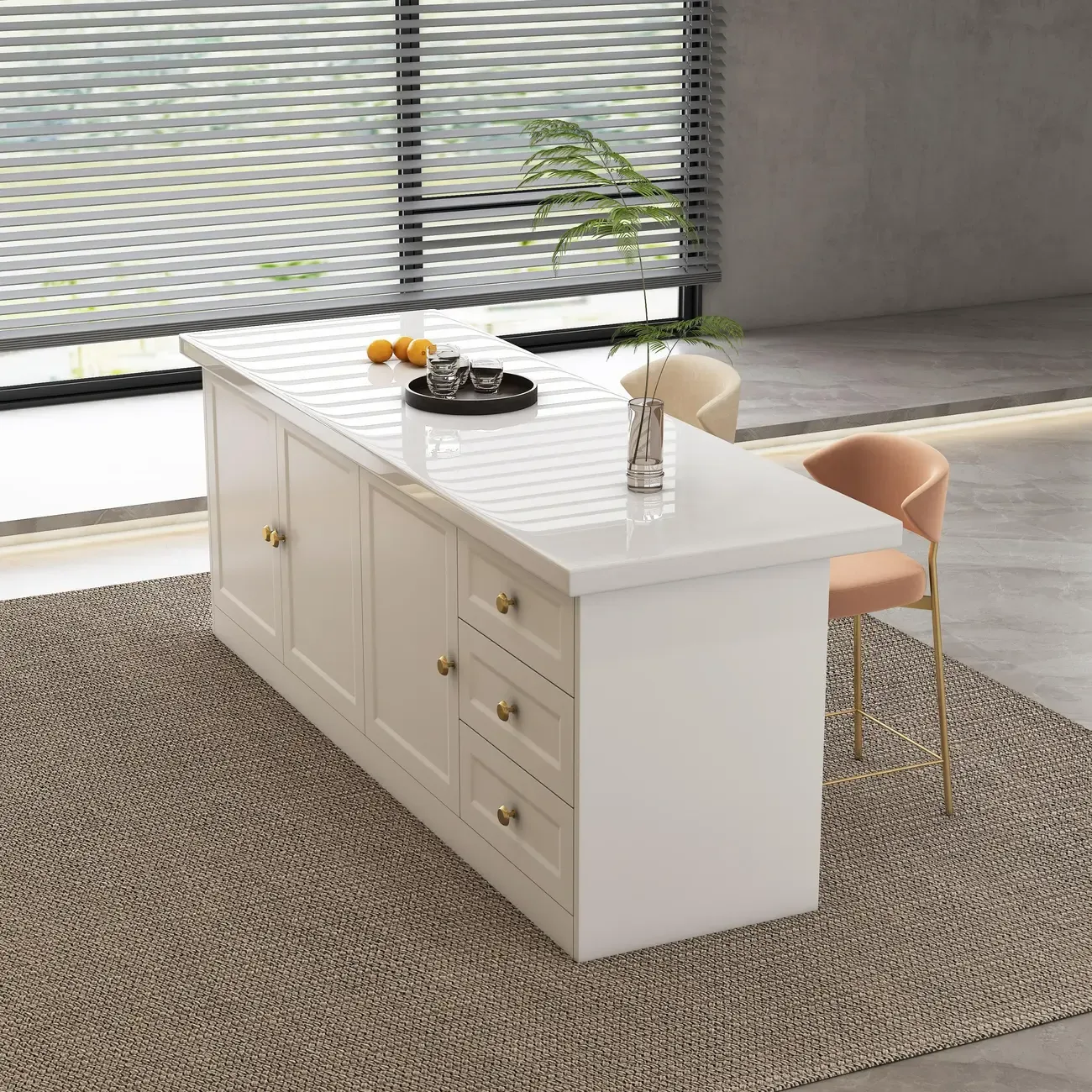 Modern White Faux Marble Wood Storage Bar Tables Image - 1
