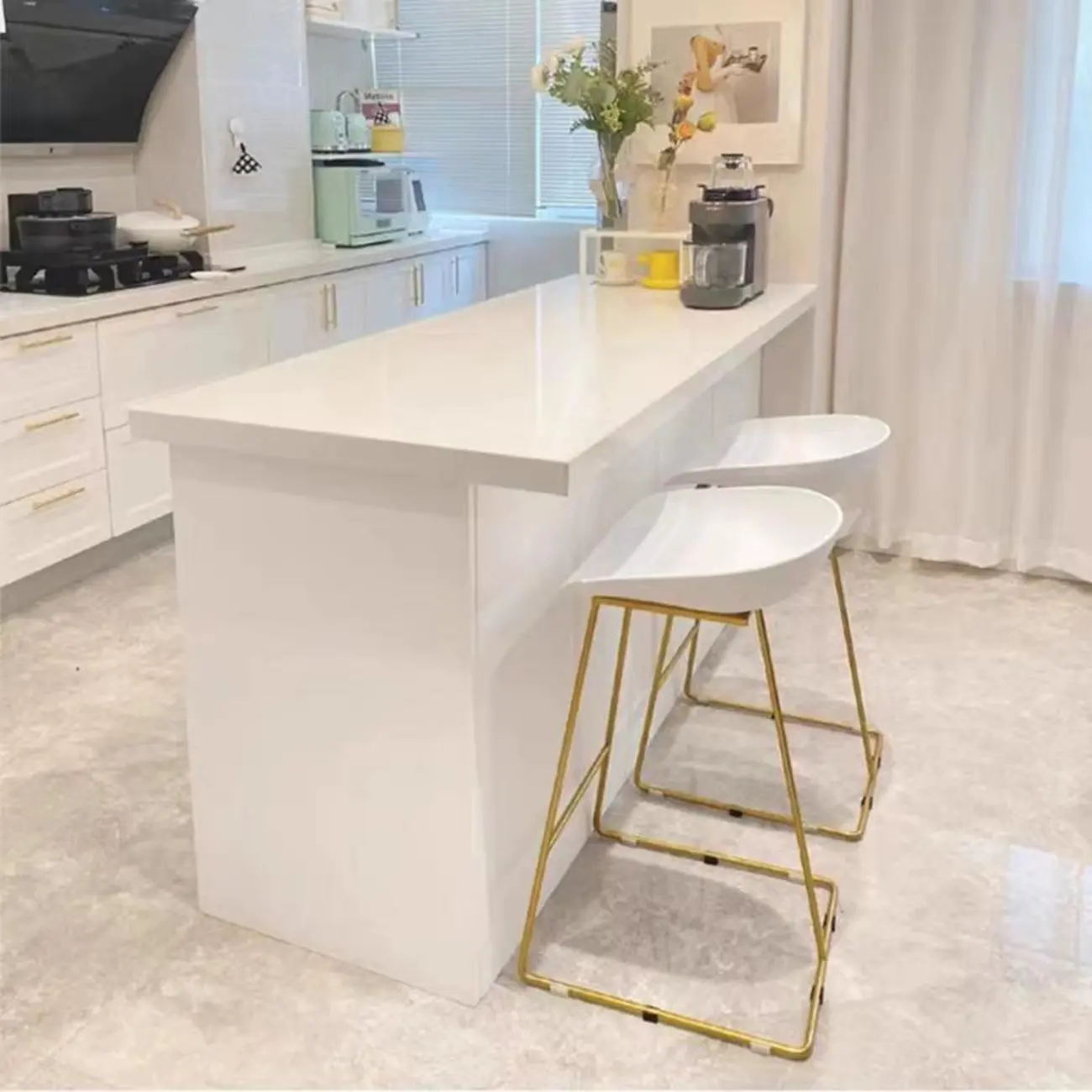 Modern White Faux Marble Wood Storage Bar Tables Image - 2 | homeyfad
