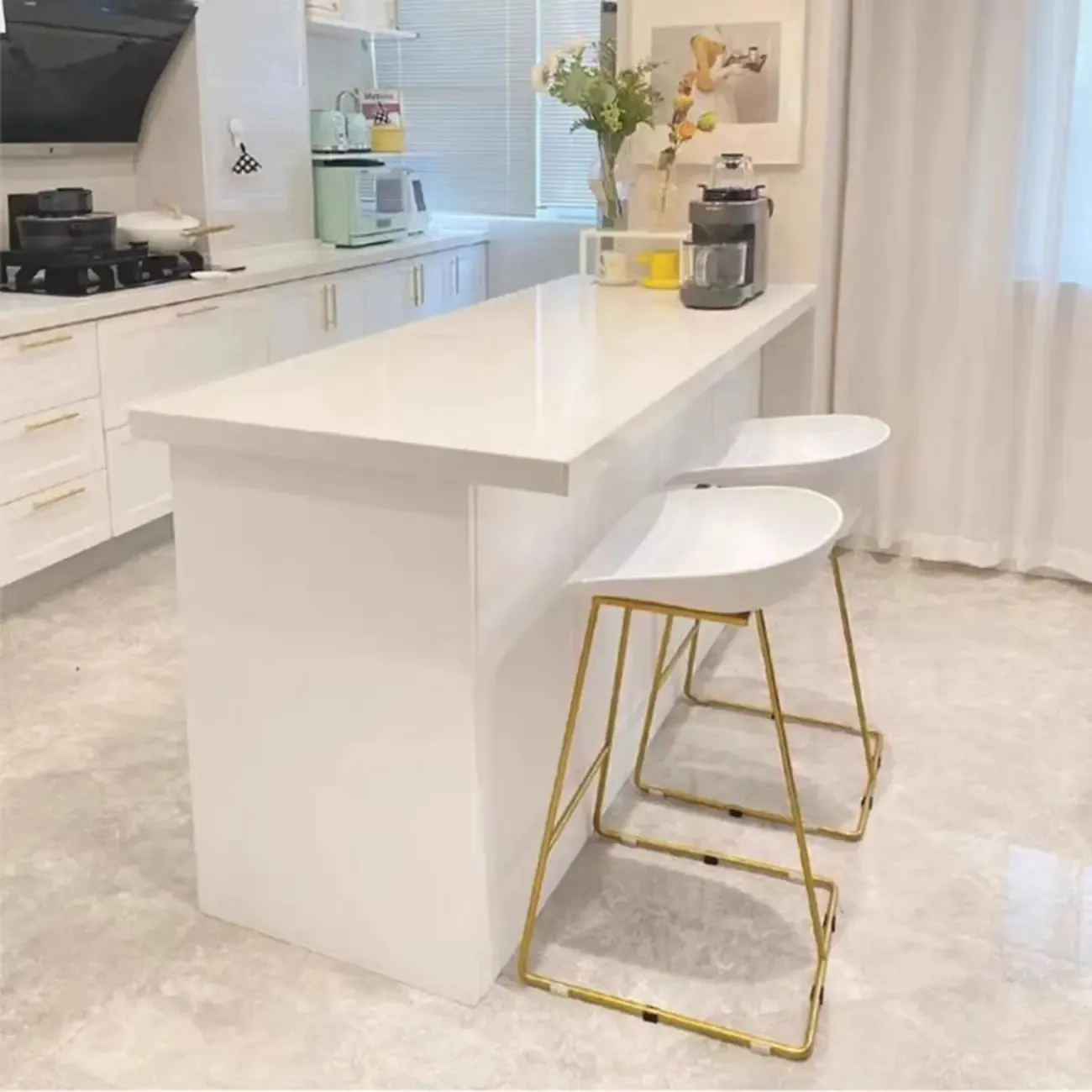 Modern White Faux Marble Wood Storage Bar Tables Image - 2