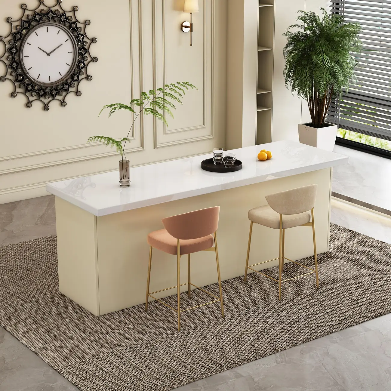 Modern White Faux Marble Wood Storage Bar Tables Image - 4 | homeyfad