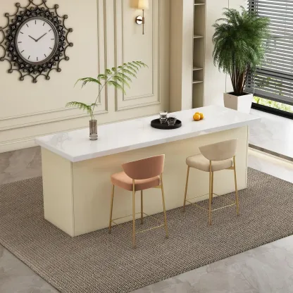 Modern White Faux Marble Wood Storage Bar Tables Image - 4