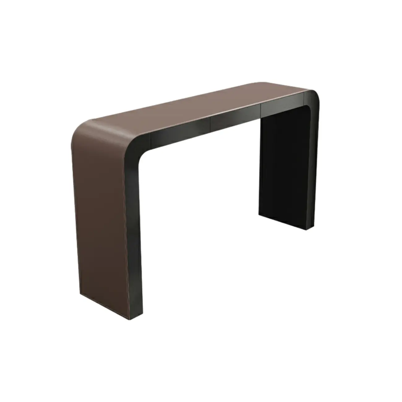 Modern Brown Leather Wooden Curved Bar Tables with 3 Drawers Image - 2 | homeyfad