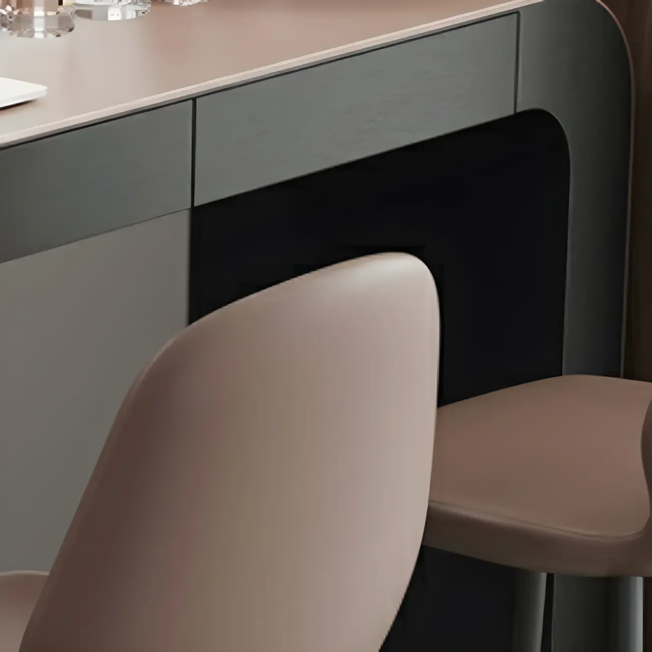 Modern Brown Leather Wooden Curved Bar Tables with 3 Drawers Image - 11