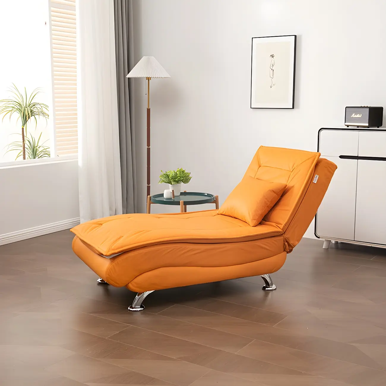 Minimalist Black Faux Leather Reclining Armless Chaise Lounge Image - 2 | homeyfad