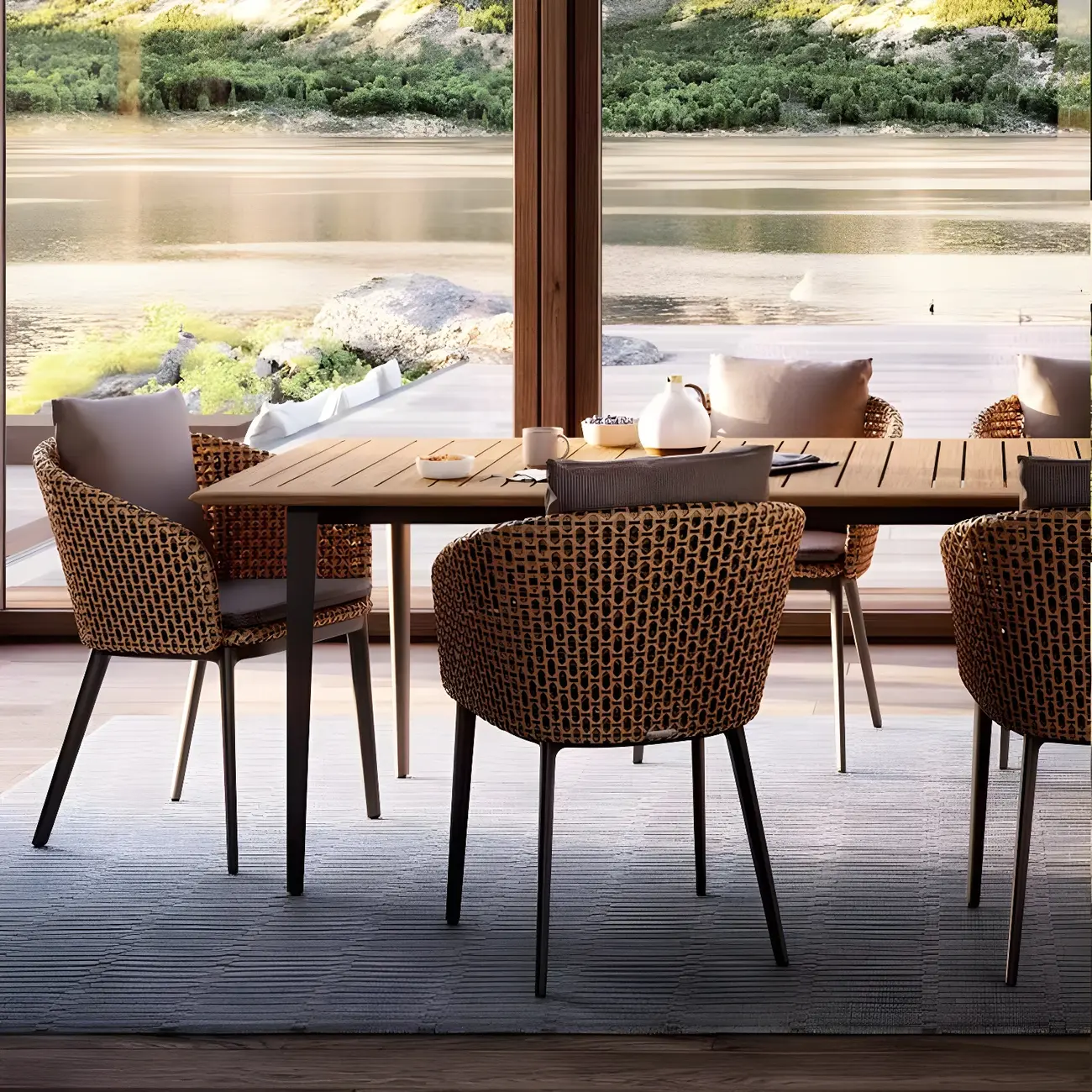 Rustic Wicker Back Outdoor Dining Chairs Image - 1 | homeyfad