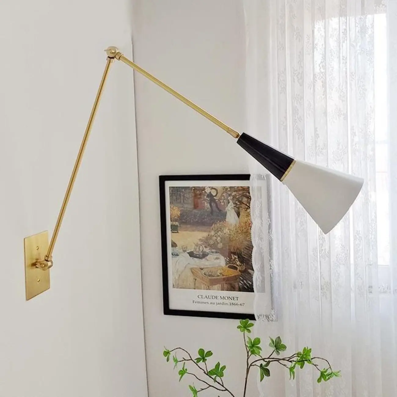 Gold Metal Modern White Aluminum Shade Swing Arm Wall Light Image - 1 | homeyfad