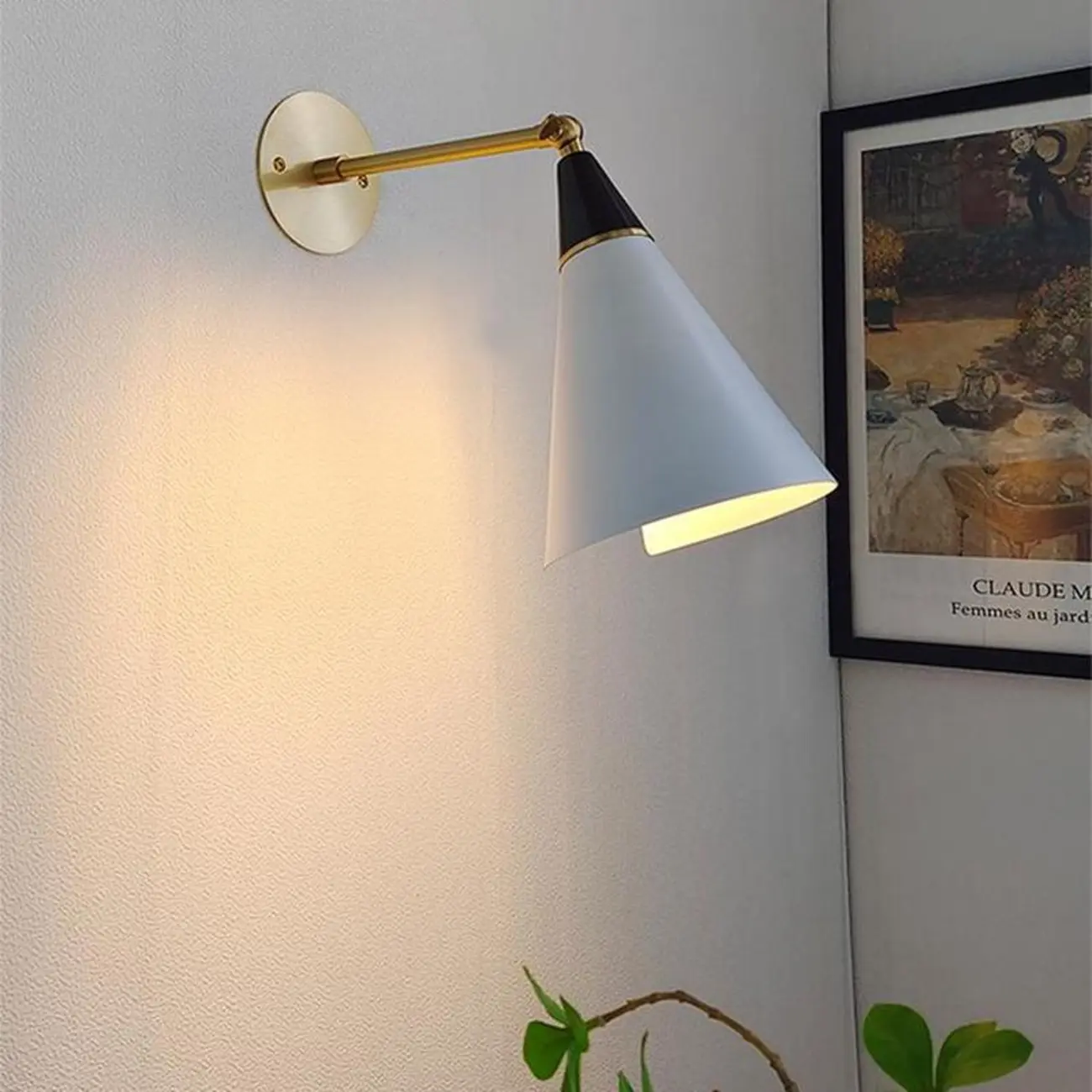 Gold Metal Modern White Aluminum Shade Swing Arm Wall Light Image - 3 | homeyfad