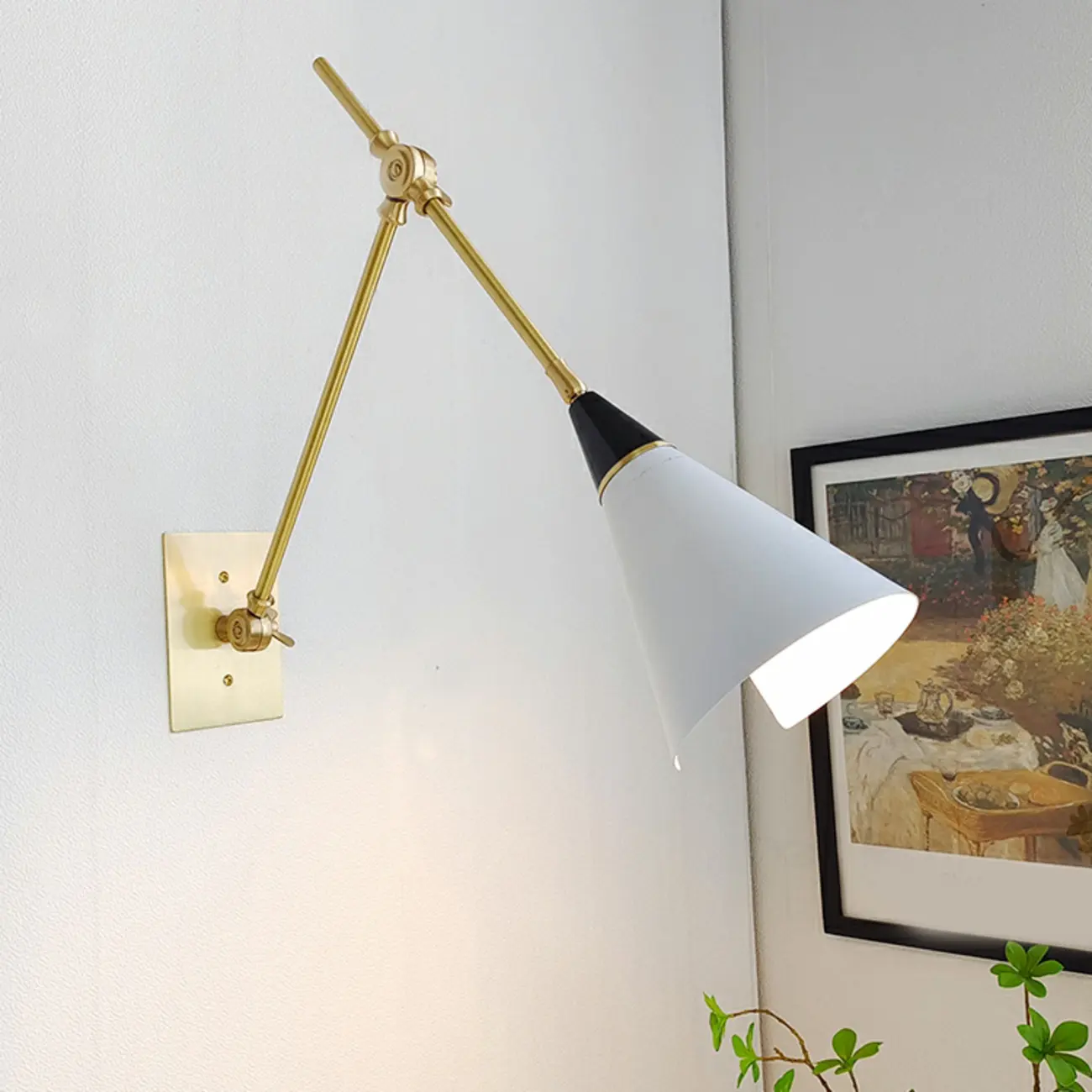 Gold Metal Modern White Aluminum Shade Swing Arm Wall Light Image - 2 | homeyfad