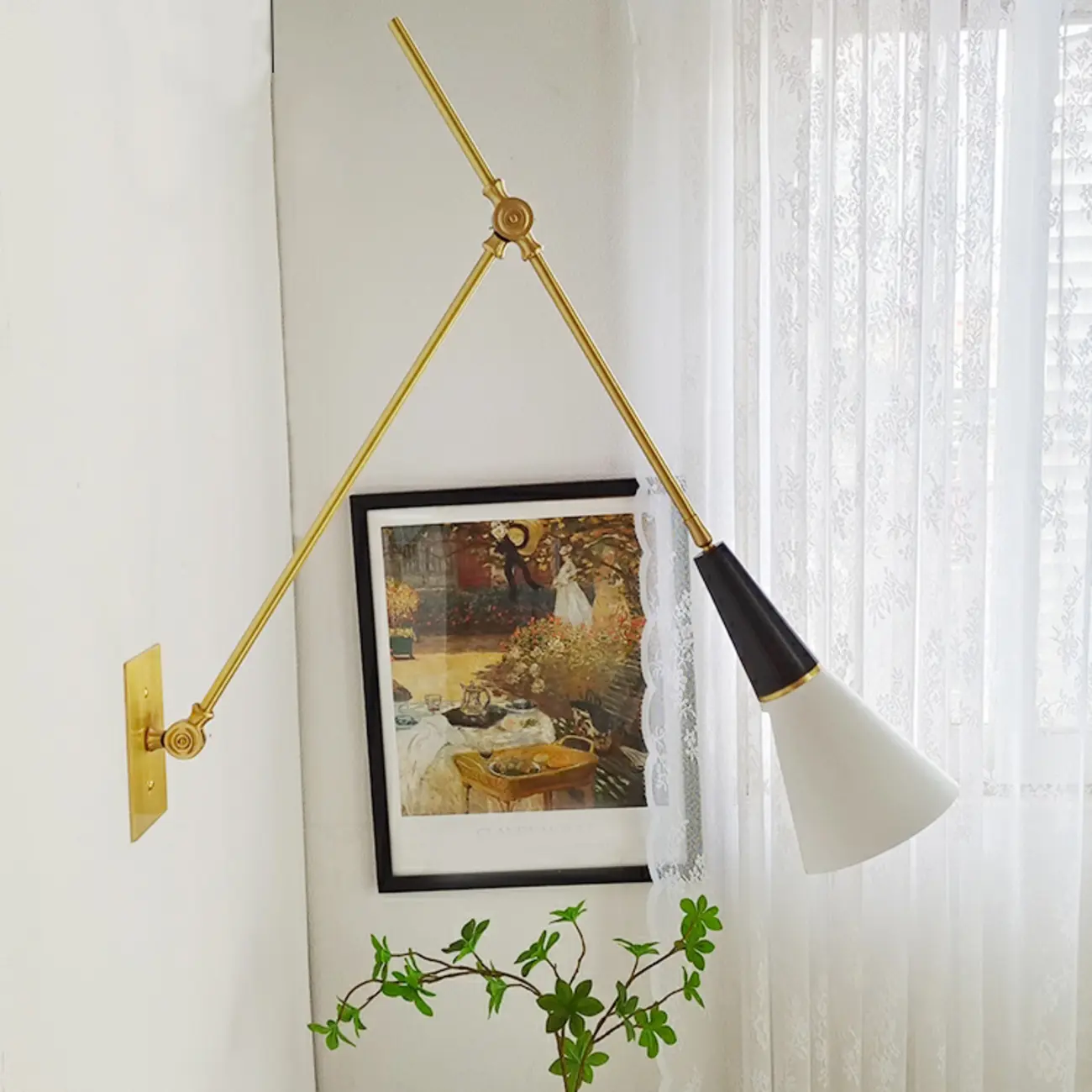 Gold Metal Modern White Aluminum Shade Swing Arm Wall Light Image - 4 | homeyfad