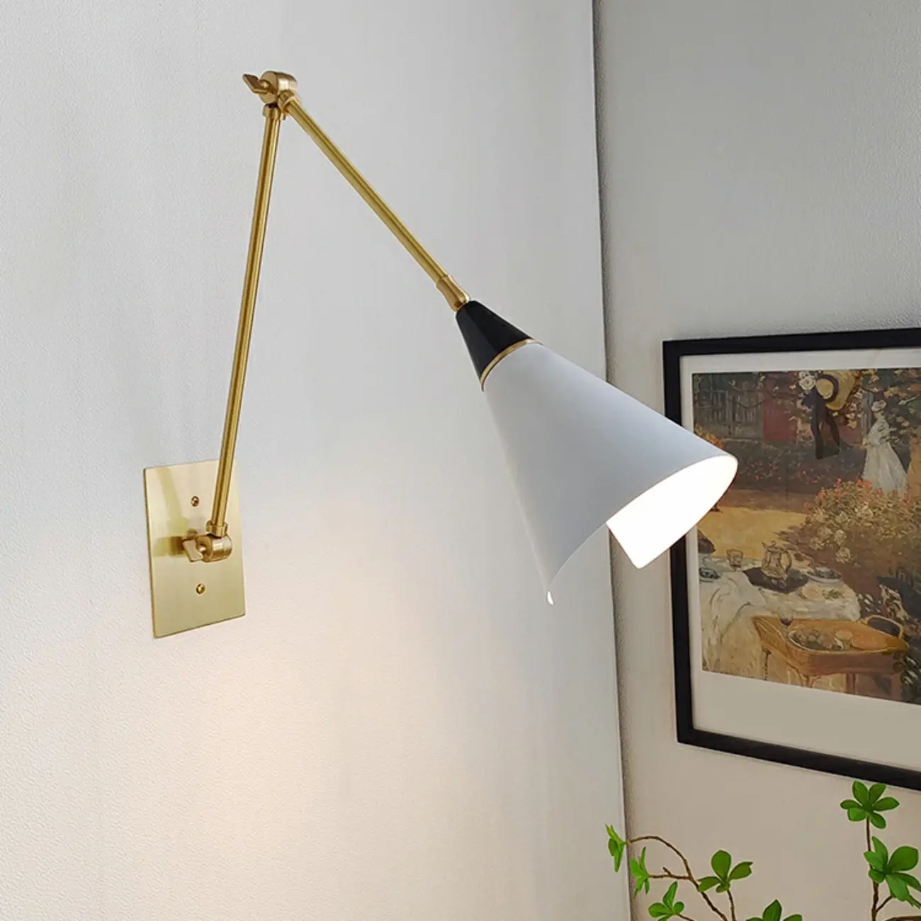 Gold Metal Modern White Aluminum Shade Swing Arm Wall Light Image - 5 | homeyfad
