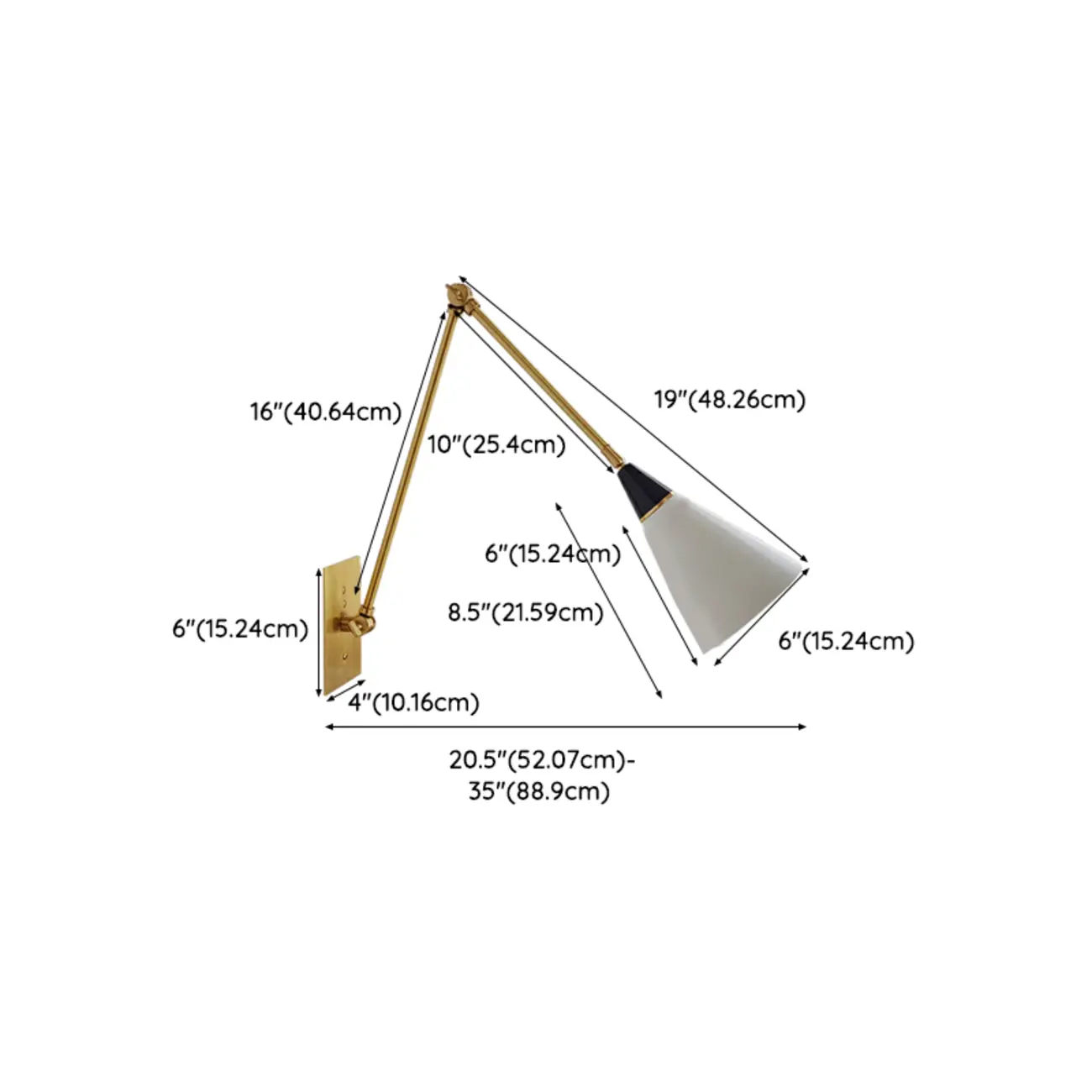 Gold Metal Modern White Aluminum Shade Swing Arm Wall Light #size