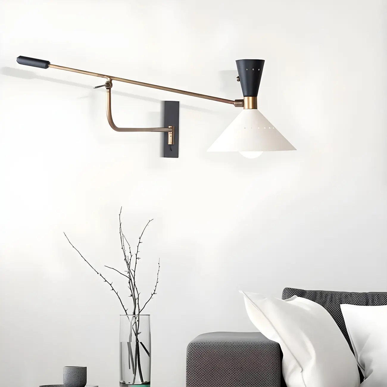 Modern Iron Shade Metal Swing Arm Wall Light Image - 2 | homeyfad