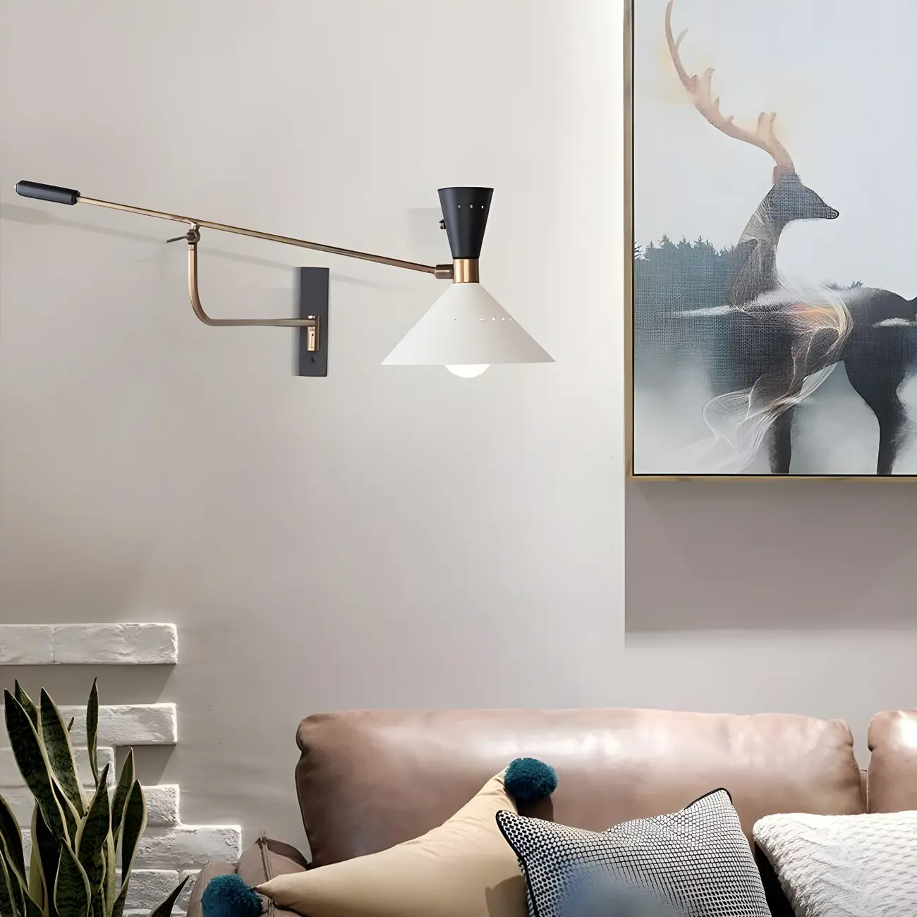 Modern Iron Shade Metal Swing Arm Wall Light Image - 3 | homeyfad