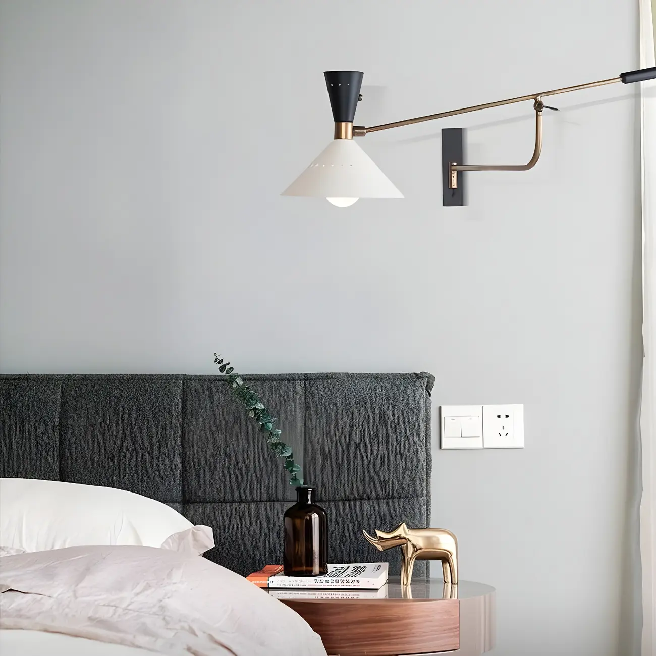 Modern Iron Shade Metal Swing Arm Wall Light Image - 1 | homeyfad