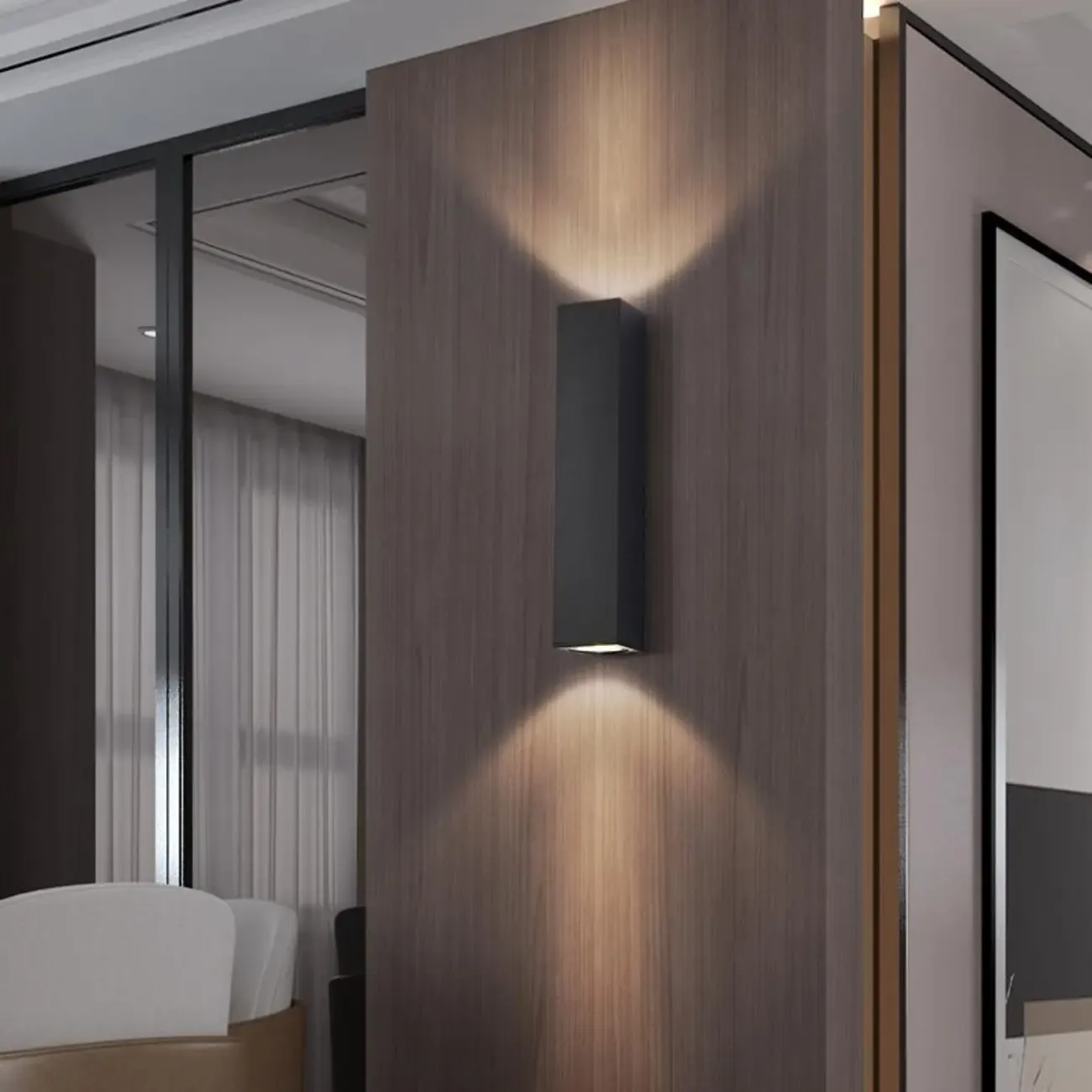 Indoor Black Aluminum Geometric Modern 2-Light Wall Light Image - 1