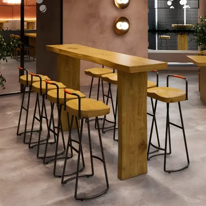 Modern Light Brown Pine Wood Double Pedestal Bar Tables Image - 1