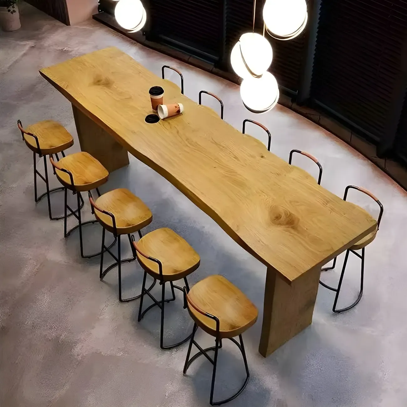 Modern Light Brown Pine Wood Double Pedestal Bar Tables Image - 3