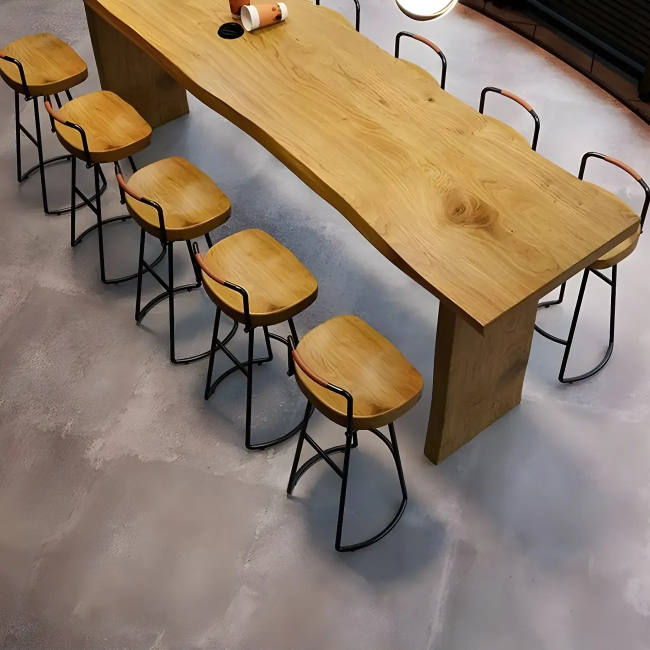 Modern Light Brown Pine Wood Double Pedestal Bar Tables Image - 4