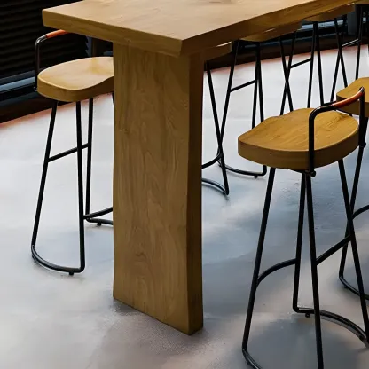 Modern Light Brown Pine Wood Double Pedestal Bar Tables Image - 9