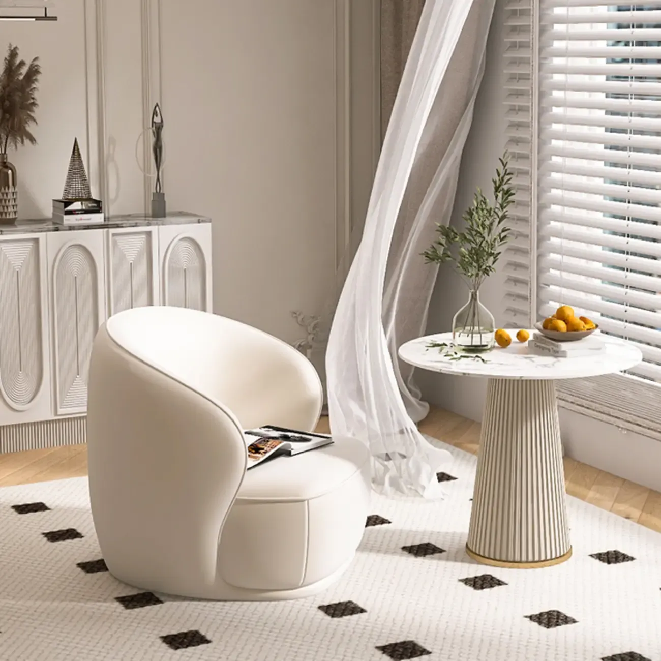 Classic Fabric Accent Chair with Arms for Living Room Image - 6