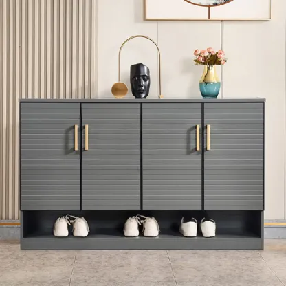 Metal Grey Shoe Cabinet with Open Bottom Shelf Image - 5